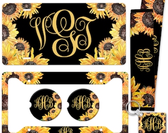 Sunflower Monogrammed License Plate Car Accessories Personalized Plate Frame Sunflower License Plate Custom Tag Coasters Keychain Z-ALP010