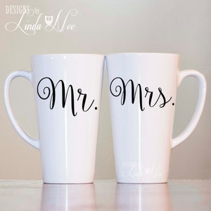 LATTE MUG ~ Mr. or Mrs. Latte Mug, Couples Mug, Bridal Shower Gift, Wedding Mug, His or Hers Mug, Bride or Groom, His Her Mug MPH72