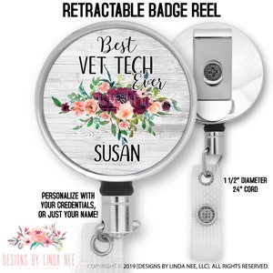 Best Vet Tech Ever Badge Reel Personalized Retractable Vet Tech Badge Reel Badge Clip Animal Care Giver Gift BRP75