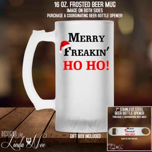 Christmas Beer Mug, Funny Christmas Beer Gift, Funny Christmas Gift, Beer Glass, Holiday Beer Glass, Barware, Personalized, HO HO HO MHO4