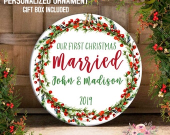 Our First Christmas Married Christmas Ornament Personalized Christmas Ornament Wedding Ornament Mr and Mrs Ornament Just Married 1st OCH161