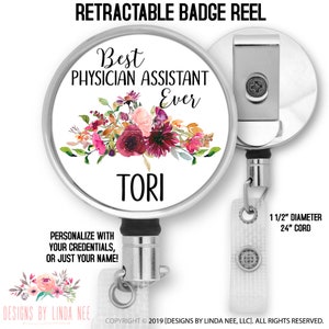Personalized Physician Assistant Retractable Badge Reel PA Badge Clip Badge Reel Custom Gift for PA BRP70