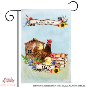 Welcome to our Coop Garden Flag, Chicken Garden Flag, Farm Flag, Country House Flag, Chicken Lover Gift, Chicken Decor 8-FRM003