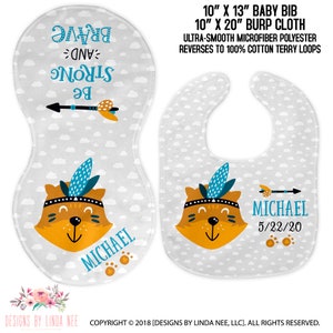 Personalized Bib and Burp Cloth cute Animal Quote Raccoon Be Strong Boy or Girl Custom Baby Bib Personalized Baby Shower Gift Mommy BIB2