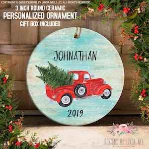 Baby&#39;s First Christmas Ornament Boy&#39;s Red Truck Ornament Personalized Holiday Decor Custom Boy&#39;s Ornament Christmas Ornament Tree OCH177