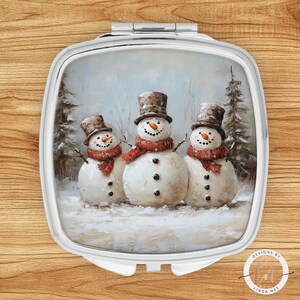 Snowman Gifts, Christmas Themed Compact Mirror, Hand Mirror, Purse Mirror, Gifts for Her, Primitive Rustic Themed, Winter Accessory 6-XMS007