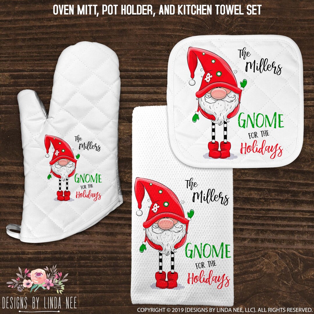 Christmas Gnome Kitchen Towels, Personalized Tea Towel, Holiday Gnome