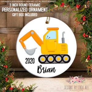 Bulldozer kerstornament gepersonaliseerde versiering voor jongen Truckornament voor jongen bouwmateriaal cadeau voor jongen Aangepast ornament jongen OCH244