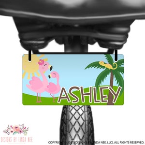 Kids Personalized License Plate Girls Flamingo Bike License Plate Bike Trike Wagon Sign Scooter Bike Accessories Custom License Plate