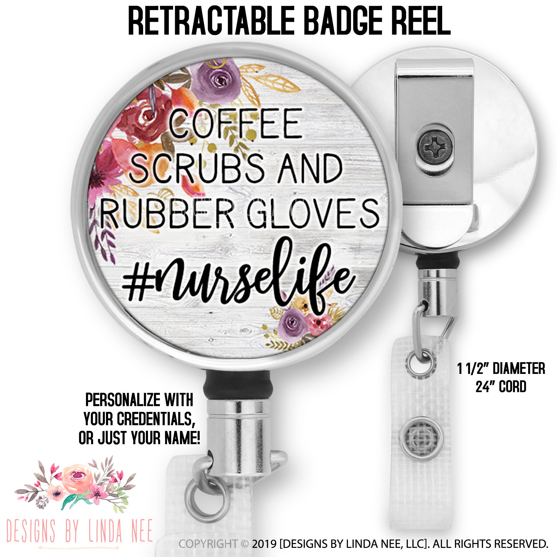 Coffee Scrubs & Rubber Gloves Retractable Badge Reel