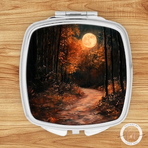 Autumn Forest Small Mirror, Nature Double Sided Compact Mirror, Gothic Fantasy Art Purse Mirror, Woman Accessories, Dark Academia 6-GOT001