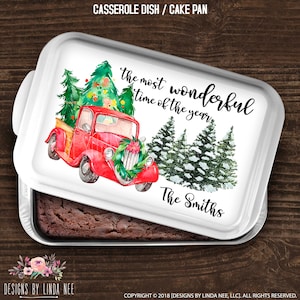 Personalized Family Christmas Casserole Dish Red Truck Decor Custom Holiday Christmas Baking Dish Gift for Family Custom Family Decor HCD18