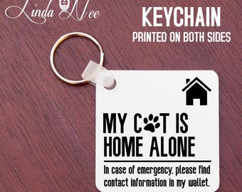 Pet Alert Keychain, My Cat is Home Alone Keychain, Emergency Pet Keychain, In case of emergency please find contact information wallet KAPH8