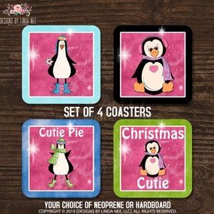 Penguin Gift Penguin Coaster Christmas Coasters Coaster Set Holiday Coasters Drink Coasters Christmas Gift Cork Coasters Penguin Lover CHO4