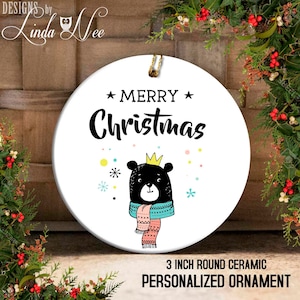 Merry Christmas Bear Ornament, Bear Ornament, Christmas Gift Idea, Bear Ornament, Cute Bear Gift, Bear Lover, Bear, Bear Scarf  Crown OCH125