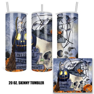 Halloween Tumbler, Gothic 20 Oz Skinny Tumbler, Spooky Skull Cup, Witches Potions and Spells, Poison, Fall Drinkware, Bats, Spider X-HAL034