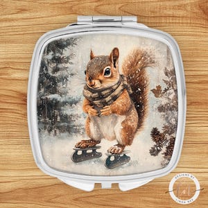 Squirrel Compact Mirror, Deer Painting, Rustic Nature Cottagecore Purse Mirror, Cute Squirrel Hand Mirror, Gifts for Her, Primitive 6-XMS087