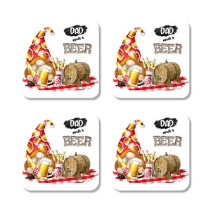 Beer Gnome Coasters Set of 4, Summer Picnic Coasters, Housewarming Gift, Drink Coasters, Christmas Gift, Coffee Coasters, Funny 7-SUM008
