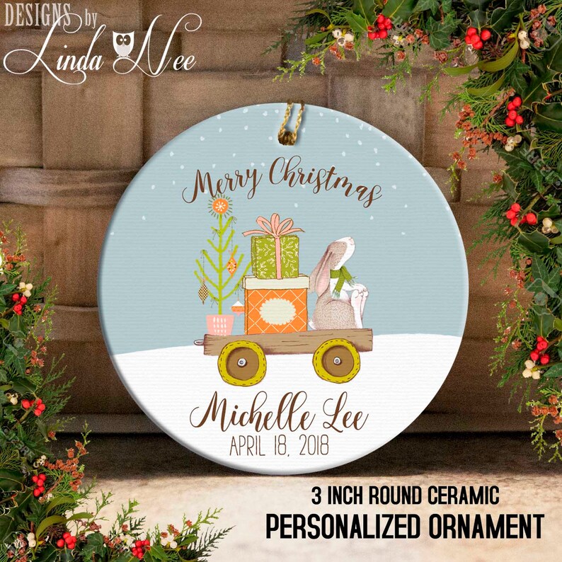 Baby's 1st Ornament, Personalized Baby's First Christmas Ornament, Gift for Baby Boy, Gift for Baby Girl, Baby Bunny Keepsake Ornament OCH91 image 1