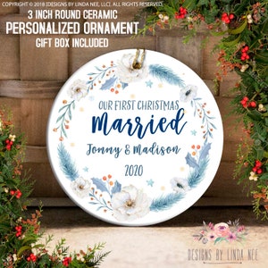 Our First Christmas as Married Personalized Christmas Ornament Wedding Ornament Mr and Mrs Gift Wedding Gift Wreath Ornament Marriage OCH225