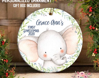 Elephant Personalized Baby's First Christmas Ornament Personalized Baby Ornament Baby Shower Gift Baby Girl Christmas Ornament Boy OCH239