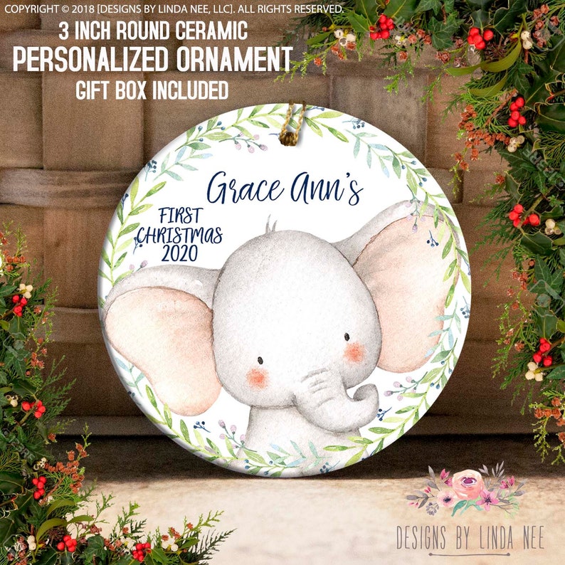 Personalized Baby Elephant – Baby First Christmas Ornament 2025 – Custom Newborn Keepsake With Name – Baby Shower Gift – New Parent Gift