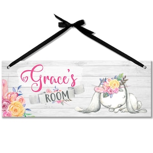 Personalized Girls Bunny Sign, Girls Floral DOOR SIGN, Girls Bedroom Decor, Nursery Wall Art Decor, Child's Name Plaque, Bunny B-ANM014