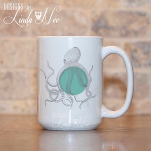 Octopus Coffee Mug, Octopus Mug, Nautical Mug, Nautical Cup, Kraken Lover, Mermaid Mug, Sea Life Deep Sea Diving Ocean MSA348