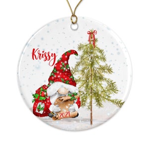 Santa Gnome, Adorno de Navidad Adorno Personalizado para Niños Regalo de Gnomo para Bebés, Regalo de Baby Shower Adorno para Bebés, Adorno de Navidad 7-XMS012