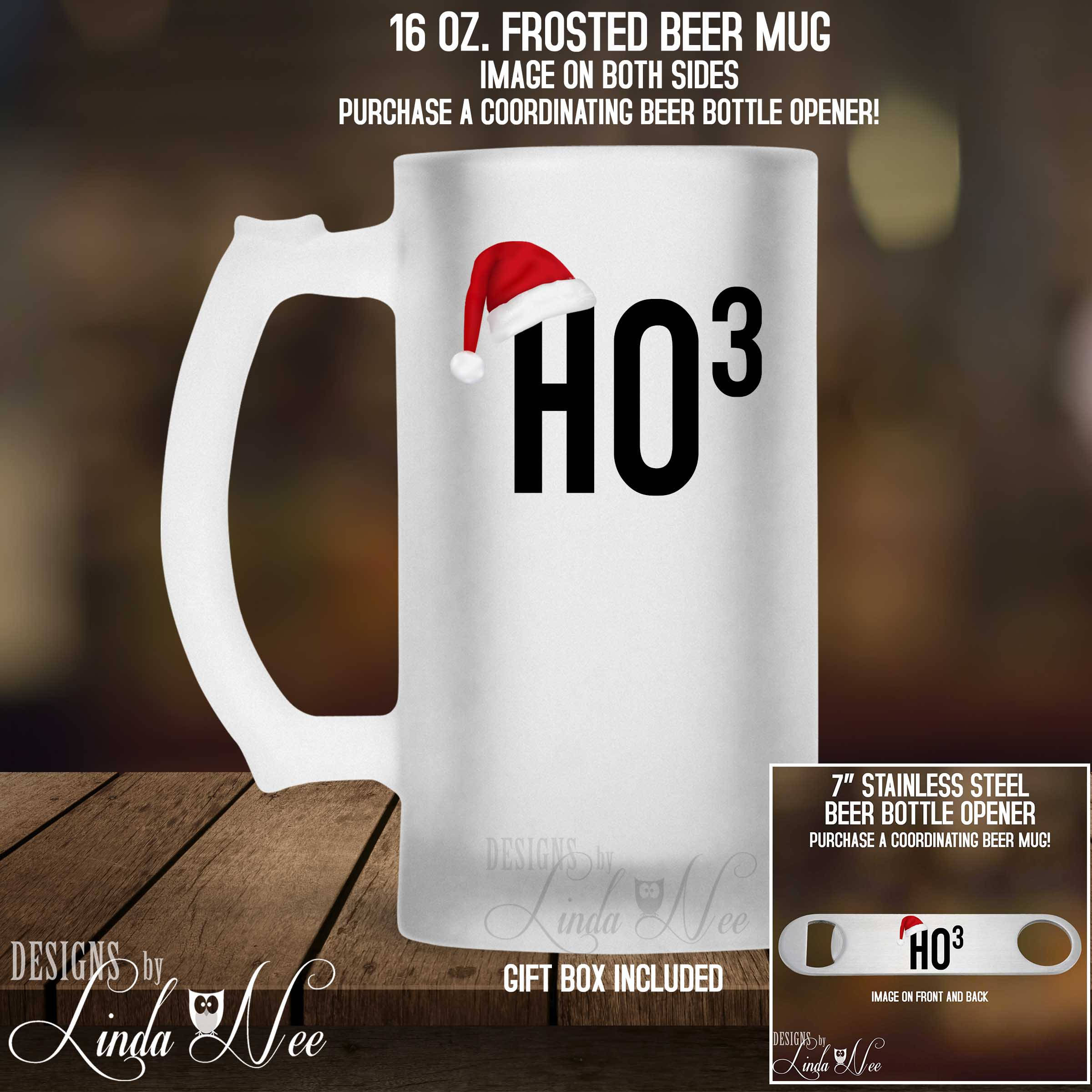 Funny Christmas Beer Mug, Christmas Beer Gift, Funny Christmas Gift, Beer Glass, Holiday Beer Glass, Barware, Personalized, HO HO HO MHO6