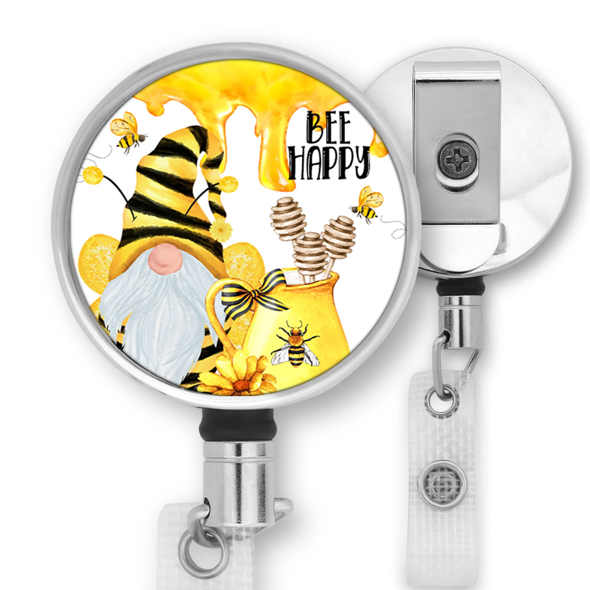 Bee Happy Badge Reel, Retractable Med Student Badge Reel, Badge Clip Gift for Doctor, Graduation Gift, Pediatrician ID Holder 7-SUM016