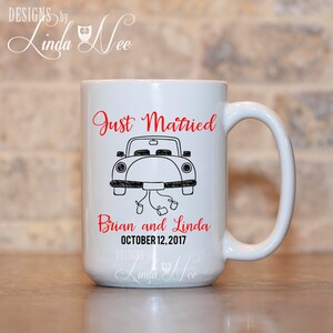 パーソナライズされた新婚車用マグカップ、カスタムブライダルシャワーギフト、結婚式の記念品、新郎新婦用マグカップ、ウェディングマグカップ、新婚ギフトマグカップ MPH175