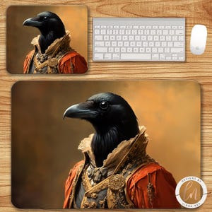 Raven Desk Mat, Dark Academia Mousepad, Computer Accessory, Gothic Crow, Gaming Playmat, Fantasy Mousepad, Gifts for Goths, Vintage 6-GOT020