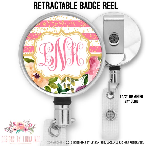 Floral Retractable Badge Holder,personalized Badge Reel,monogram