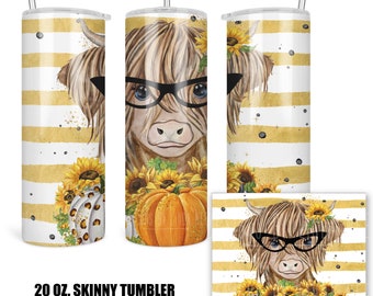Personalized Highland Cow Pumpkin Tumbler, Heifer Lover, Gift for Her, Fall Tumbler, Halloween, Cute Girl Cattle, Farm Life,  J-ANM006