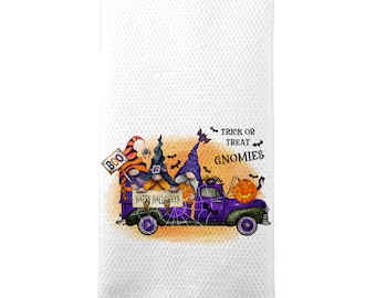 Gnome Halloween Dish Towel, Halloween Tea Towel, Kitchen Apron, Cute Pumpkin Towel for Women, Boo Kitchen Linens 7-HAL017