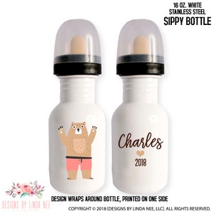 Boys Personalized Sippy Cup Custom Sippy Cup Personalized Sippy Tumbler Bear Water Bottle Boys Tumbler Boys Sippy Baby Bottle Cup KID6
