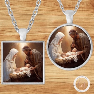 Nativity Necklace, Baby Jesus, Manger, Holy Night, Holy Family, Religious Pendant, Christmas Jewelry Gifts, Christian Keychain Art 6-XMS067