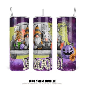 Halloween Gnome Tumbler, BOO Cute Gnome 20 Oz. Insulated Tumbler with Lid and Straw, Vintage Pickup Truck, Witch Ghost Fall Tumbler 7-HAL014