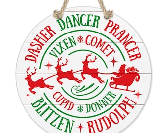 Christmas Sign, Dasher, Dancer, Prancer, Vixen, Comet, Cupid, Donner and Blitzen, Porch Decor, Winter Decor, Reindeer, Door Hanger X-XMS068