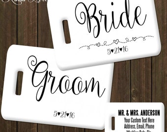 Personalized Bride Groom Luggage Tag Set, Personalized Wedding Shower Bag Tag, Honeymoon Tag, Couples Luggage Tag, Personalized Wedding L9