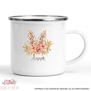 Leopard Easter Bunny Custom Name Camp Mug, Personalized Easter Gift, Easter Basket Stuffer, Bunny Camp Mug Easter Basket Gift Idea Hot Cocoa