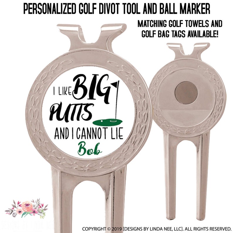 Golf Divot Tool Golf Ball Marker Golf Accessories Personalized Gifts for Golfer Sport Towel Custom Towel Bag Golfing Gift Golf Bag Tags GTO1 DivotTool/BallMarker