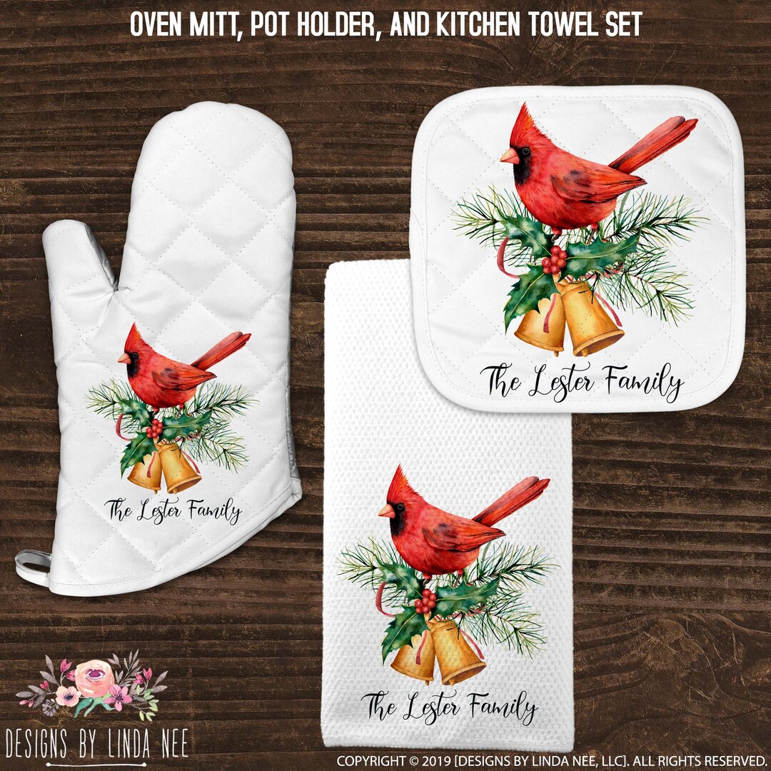 Red Cardinal Kitchen Towel Personalized Christmas Towel Etsy
