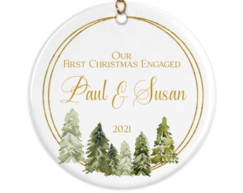 Our First Christmas ENGAGED Ornament, Mrs and Mrs Christmas Ornament, 2021 Personalized Ornament, Mountains, Couples Wedding Gift X-XMS049