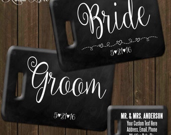 Personalized Luggage Tags, Bride Groom Luggage Tag Set, Wedding Shower Bag Tag, Honeymoon Tag, Couples Luggage Tag, Personalized Wedding L9