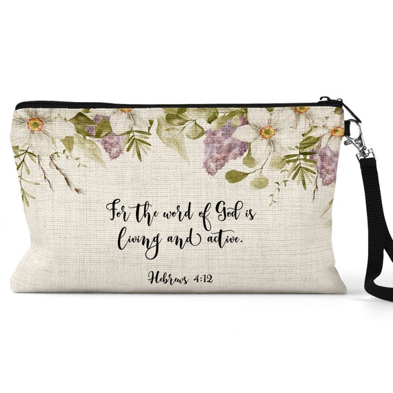Christian Bible Study Pencil Case, Bible Study Tools Accessory, Hebrews  4:12 Gift, Word of God, Religious Tote Bag, Floral Bag C-SCR018 
