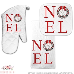Noel Kitchen Towel, Christmas Kitchen Dish Towel, Noel Tea Towel, Noel Pot Holder, Noel Oven Mitt, Christmas Decor, Kitchen Decor X-XMS052