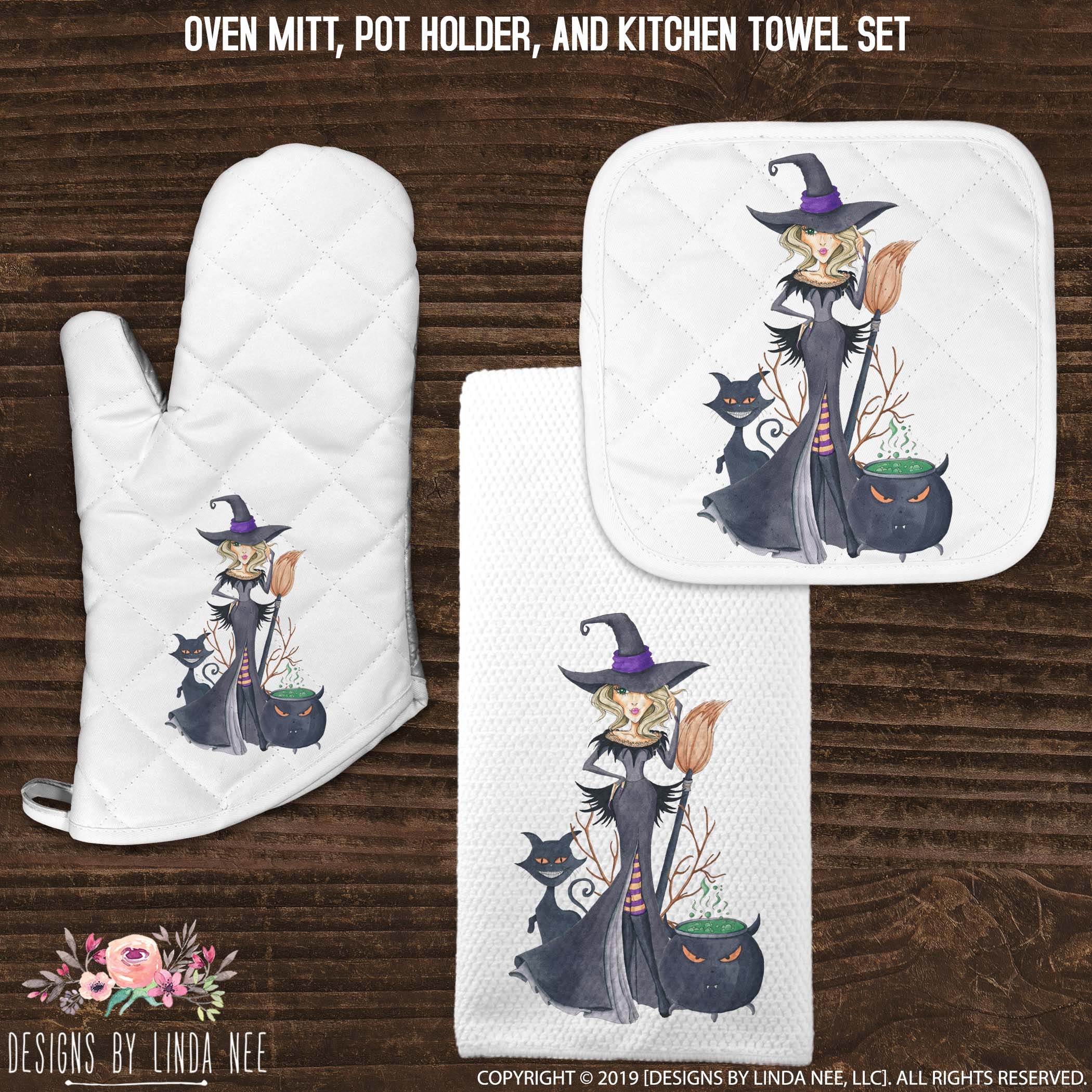 Witches Brew Iridescent Kitchen Hand Towels Halloween Gothic Spooky 2 pack