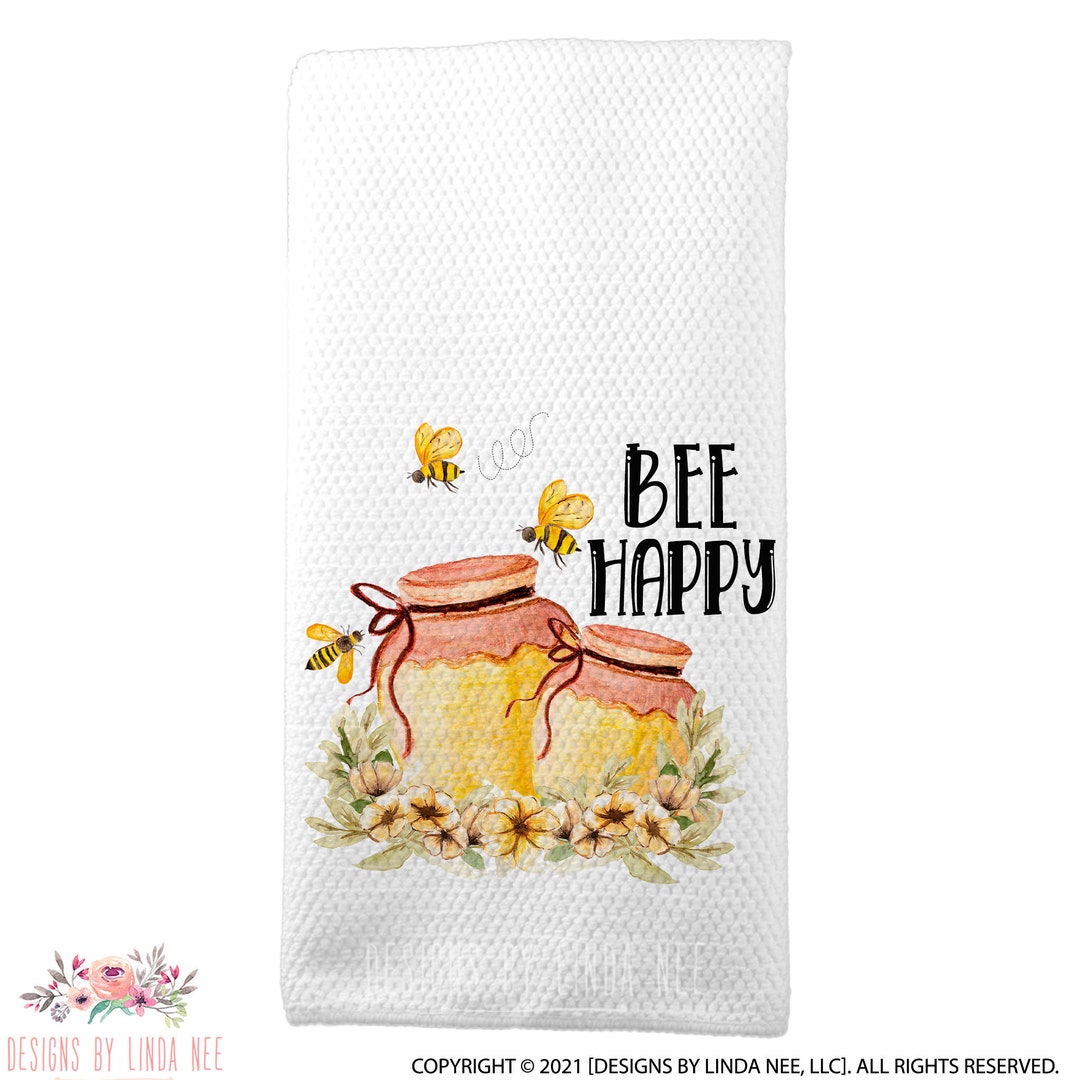Bee Happy Towel, Bee Kitchen Decor, Spring Kitchen Towel, Country